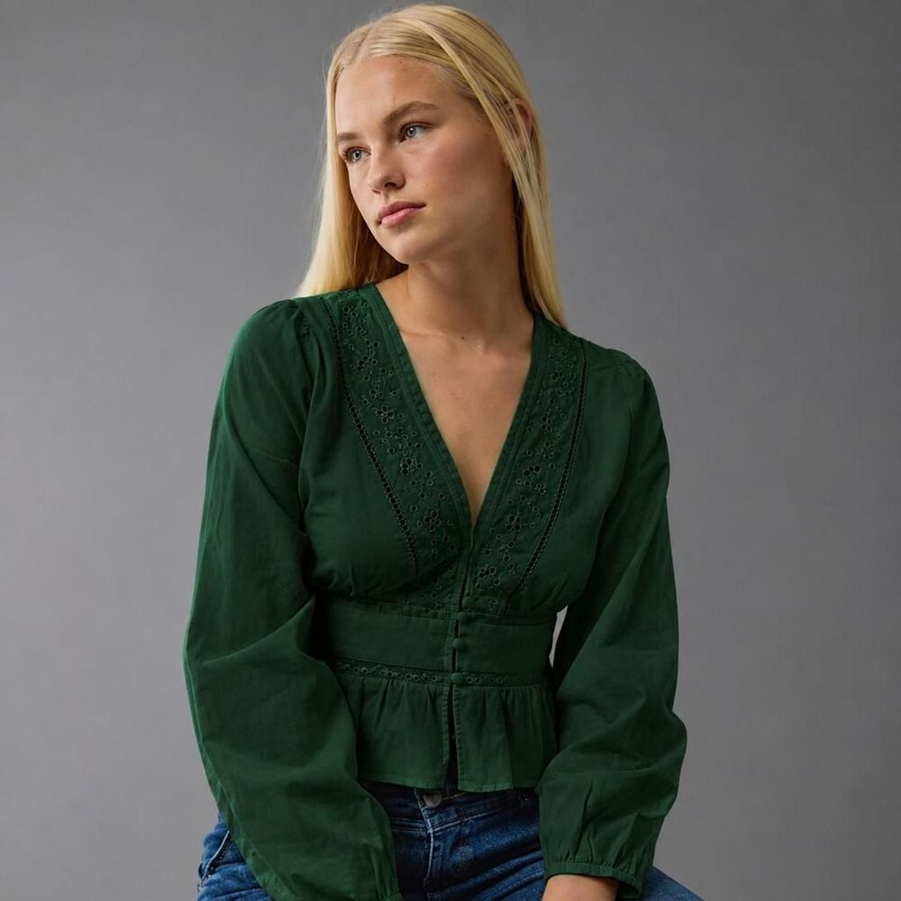 American-eagle Women's Green Blouse